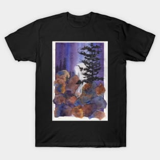 Mountain Moon & Tree Watercolor & Acrylic collage T-Shirt